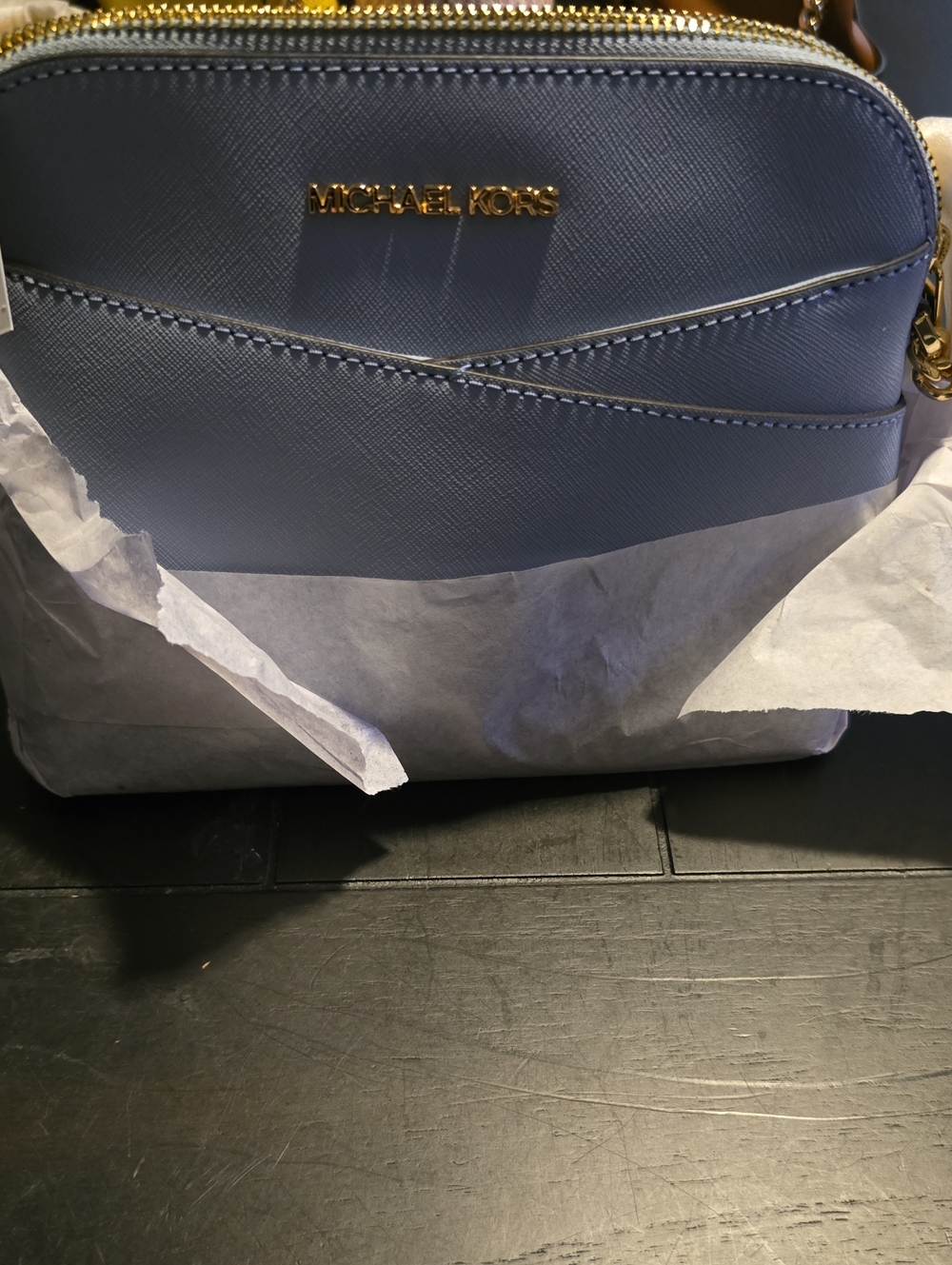 NWT Pale Blue Jet Set Saffiano Leather Dome Crossbody Bag